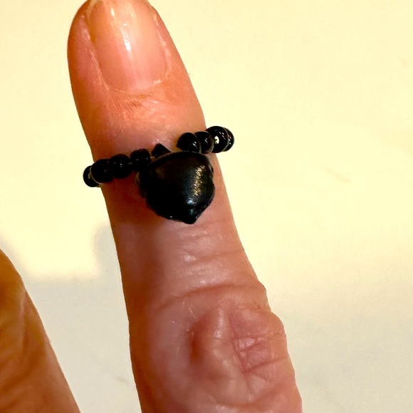 VTG BLACK BELL BEADED RING CHARM HALLOWEEN JEWELRY HANG ON NECKLACE CORD .25” - Picture 7 of 10